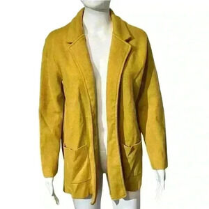 Magaschoni Cotton Wool Blend Cardigan Sweater Womens M Yellow Open Front